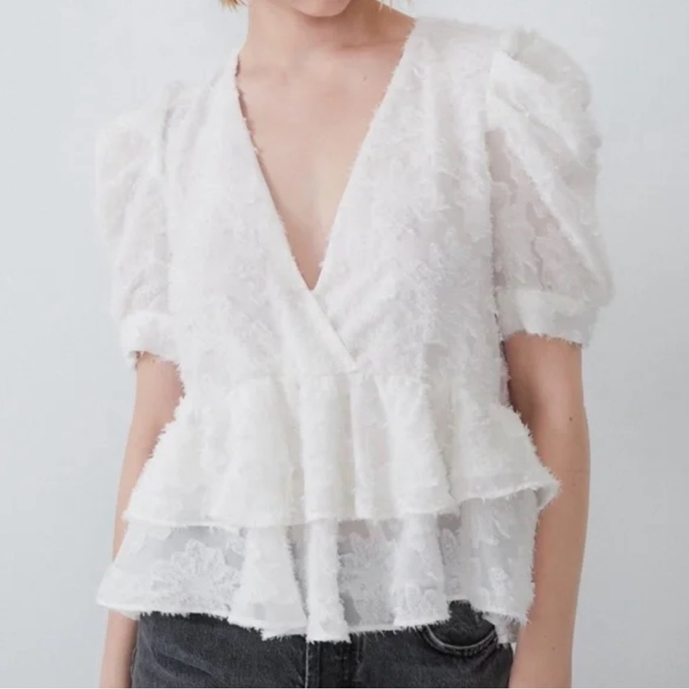 Zara Floral Textured Peplum Blouse